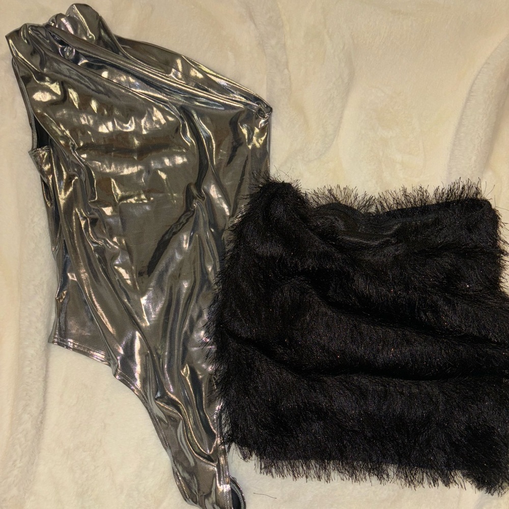 Two Piece Silver Metallic with Sparkly Skirt